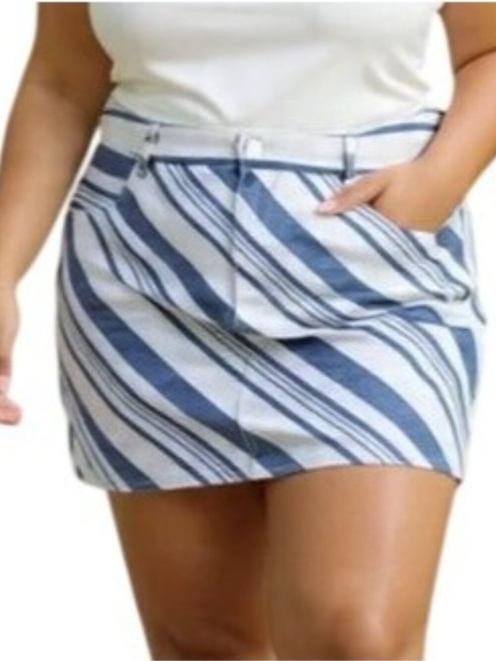 Universal Thread Plus Size 16 Skirt Mini White Blue Striped Mid-Rise Casual